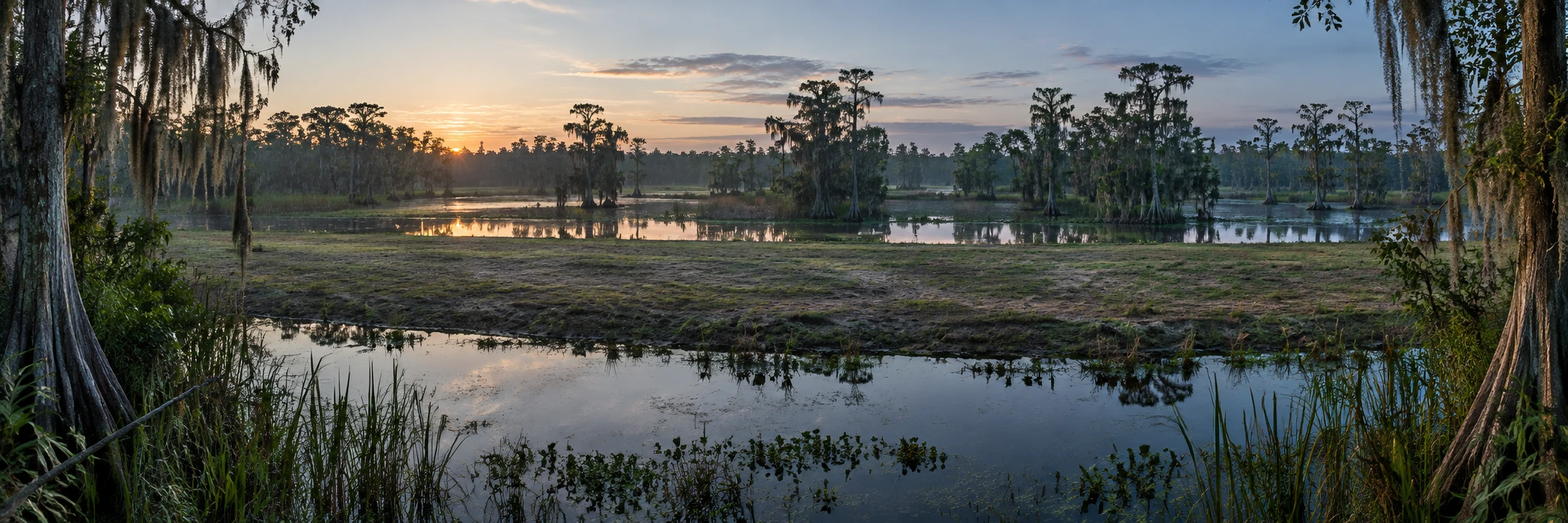 Cypress trees and shallow channels in the marsh hunting ground